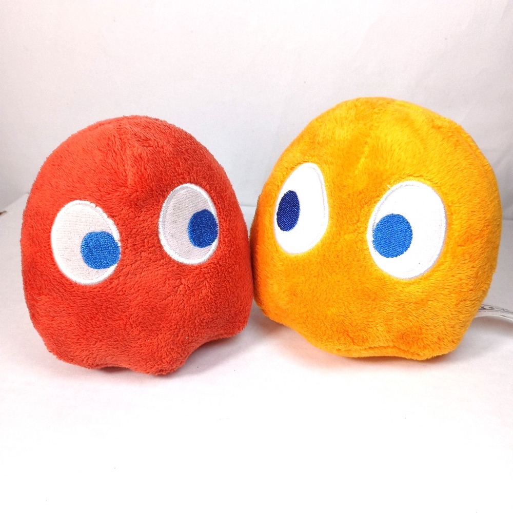 Lot of 2 Bandai‎ Namco Toy Factory 4.5" Pac-Man Ghosts Plush Orange Red Used